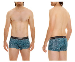 Teal and black leopard-print boxer briefs with branded elastic waistband from unico redondel trunks color 46-blue