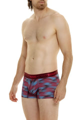 Men’s unico 24020100112 yute trunks boxer briefs with maroon blue abstract pattern and solid red waistband