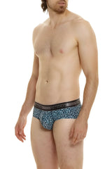 Blue patterned unico redondel briefs with black elastic waistband designed for men in color 46-blue