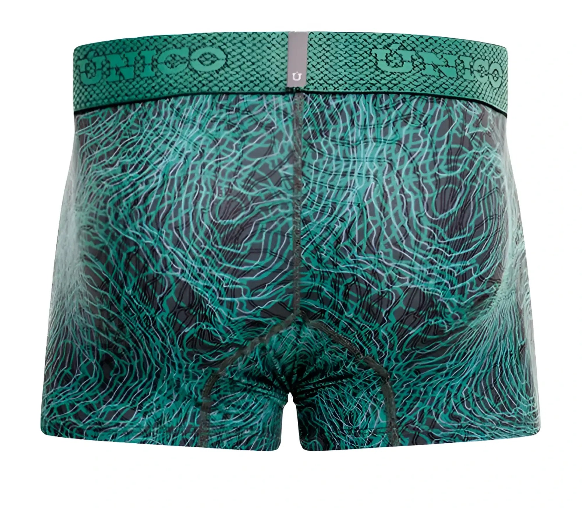 Unico 24080100105 Cairel trunks teal and black men’s boxer briefs with snakeskin textured waistband green color