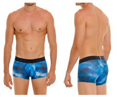 Blue galaxy-patterned men’s boxer briefs with black citruso waistband unico 24080100110 infinito trunks color 46-blue