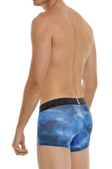 Blue galaxy-patterned men’s boxer briefs with black banco elastic waistband unico 24080100110 infinito trunks color 46-blue