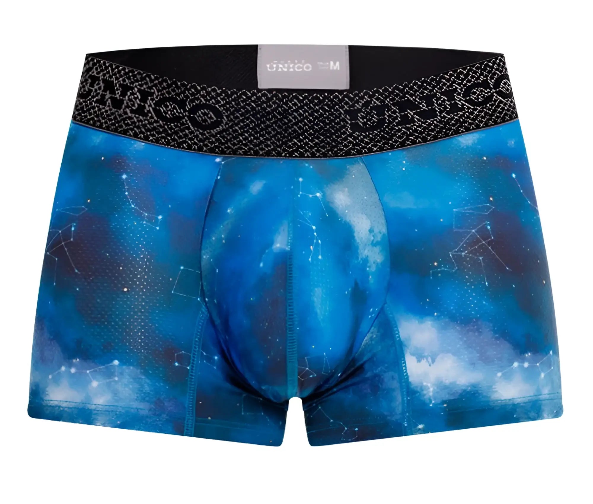Unico 24080100110 infinito trunks blue galaxy men’s boxer briefs with white star constellations and black waistband