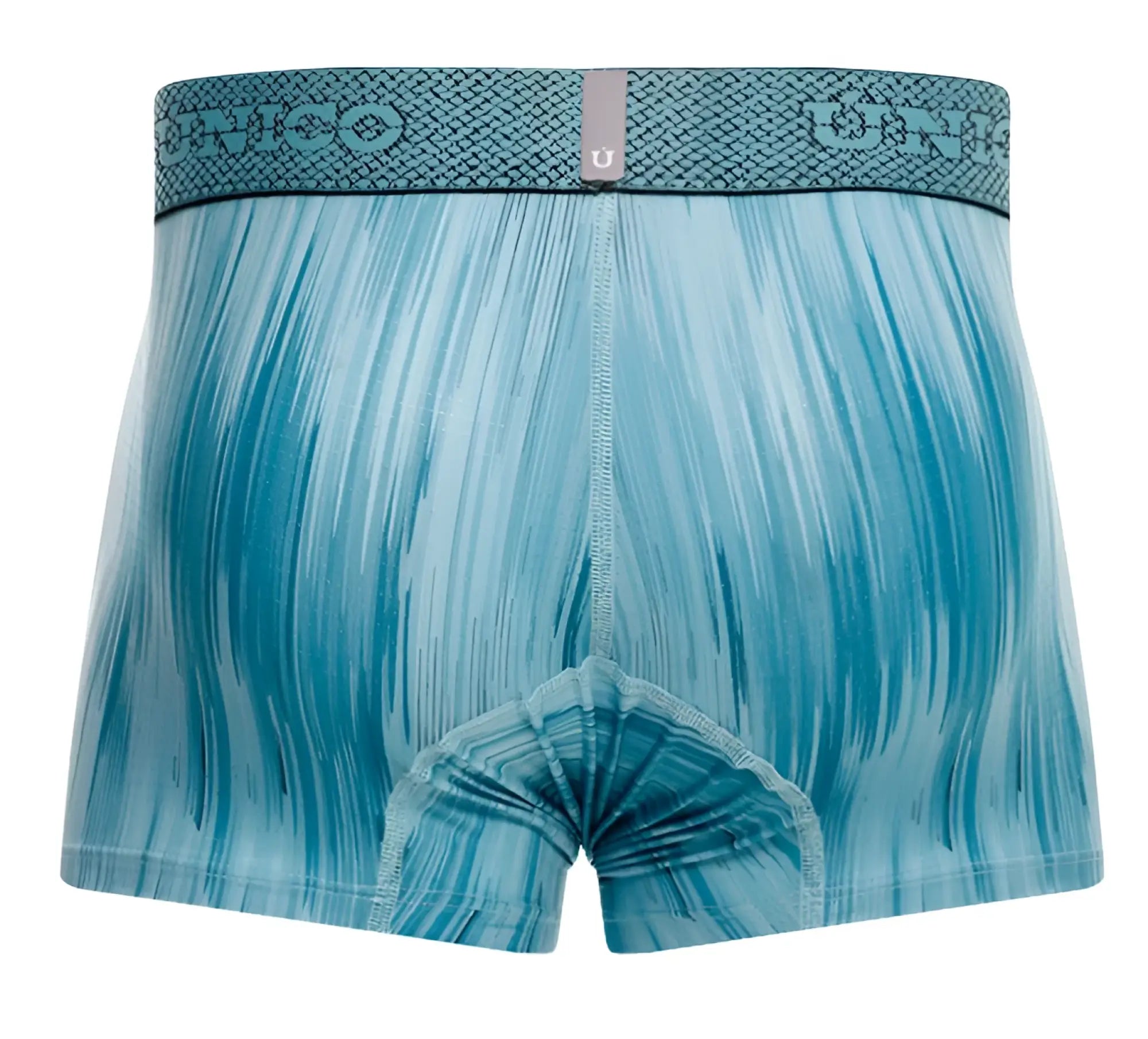 Unico 24080100112 hilada trunks men’s boxer briefs with teal light blue gradient pattern and textured waistband