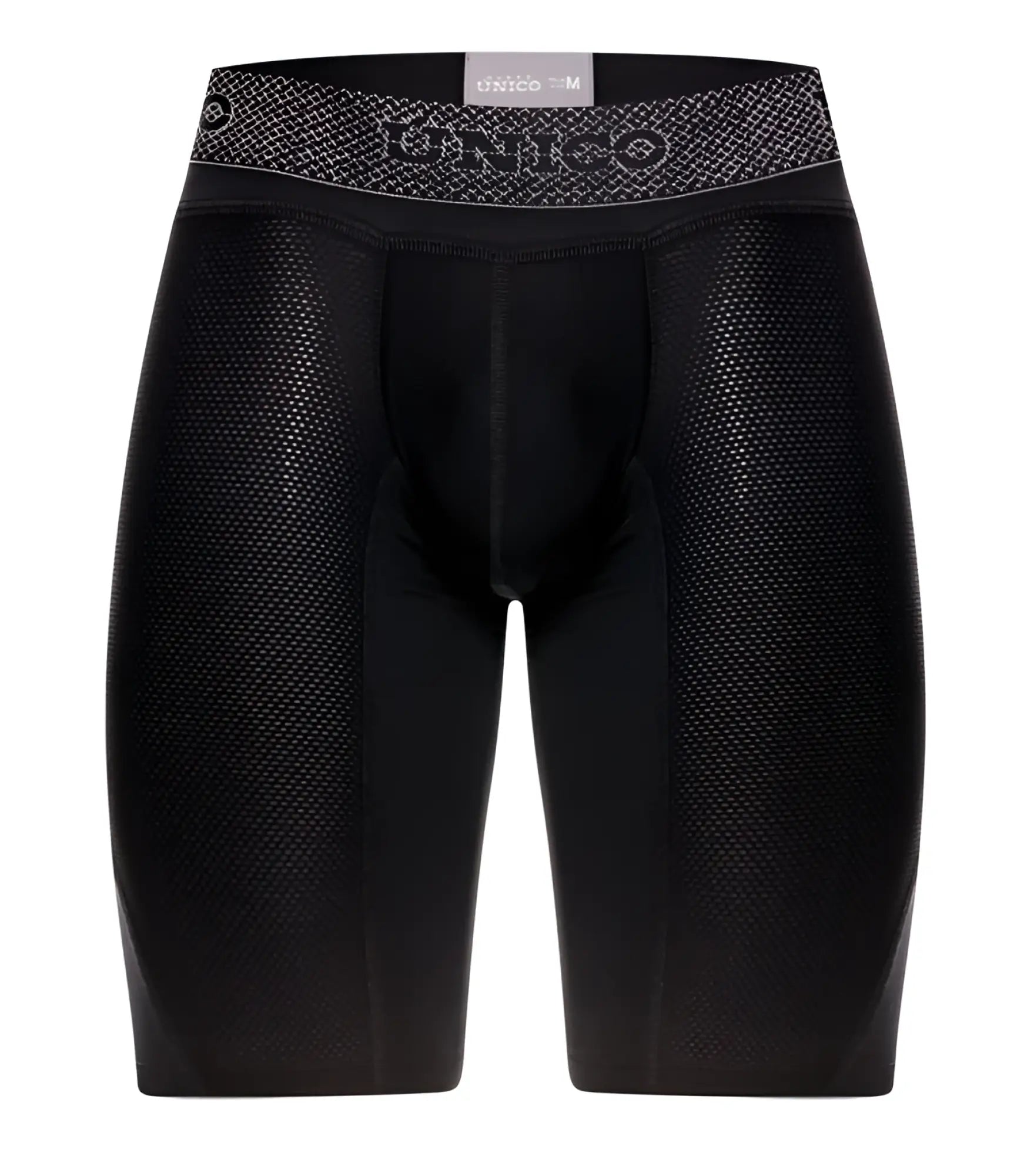 Black unico 24080100322 ardid boxer briefs in textured mesh fabric with patterned waistband in black