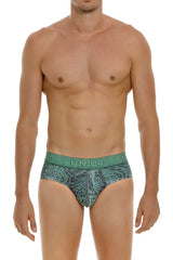 Green patterned briefs with textured abstract design and unico brand waistband in color 43 green