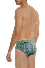Green unico 24080101105 cairel briefs featuring a textured waistband with the brand logo and patterned fabric