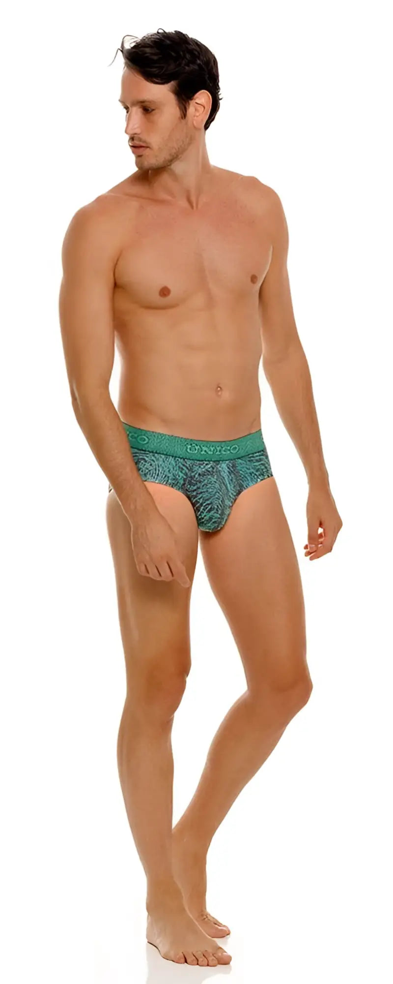 Teal patterned unico 24080101105 cairel briefs with matching elastic waistband for men in green color