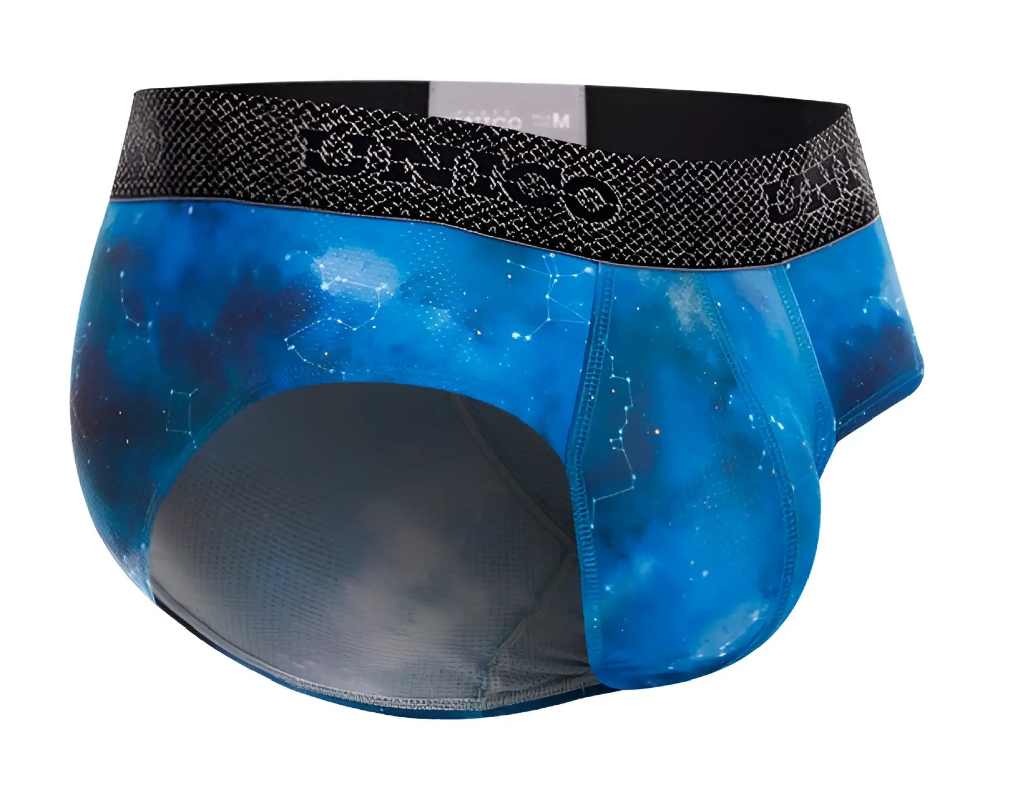 Blue galaxy-themed unico infinito briefs for men with black ignico waistband color 46-blue