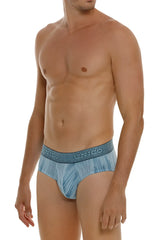 Light blue textured hilada briefs with patterned waistband featuring the unico brand name color 43-blue