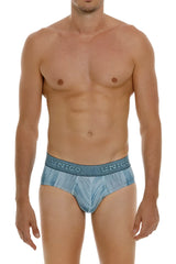 Blue patterned Unico 24080101112 Hilada men’s briefs with textured dinco waistband in color 43 blue