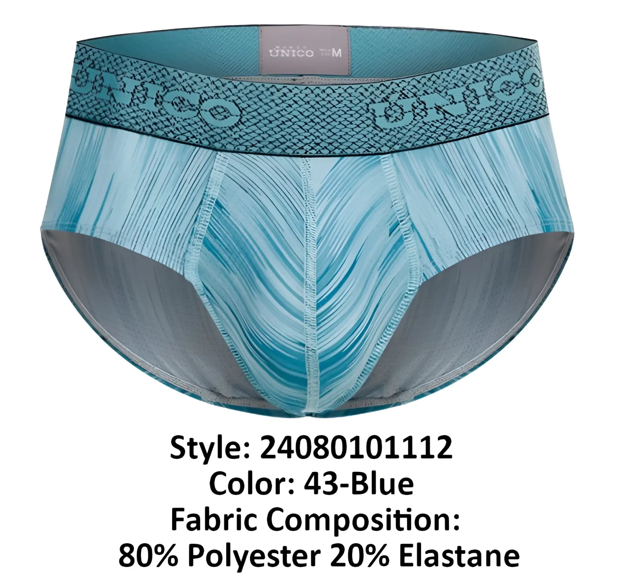 Unico 24080101112 hilada briefs in teal and gray with a textured waistband for men