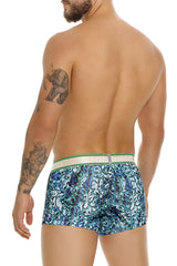 Unico 24100100101 Titanico trunks blue and teal patterned boxer briefs with green and white waistband