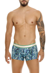 Unico 24100100101 titanico trunks are blue and white paisley men’s boxer briefs with a green and white waistband