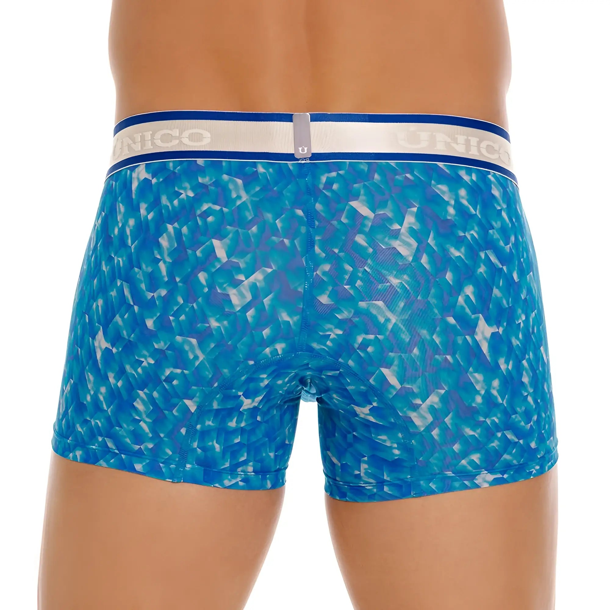 Unico 24100100106 palindromo blue boxer briefs with geometric pattern and elastic waistband for comfortable wear