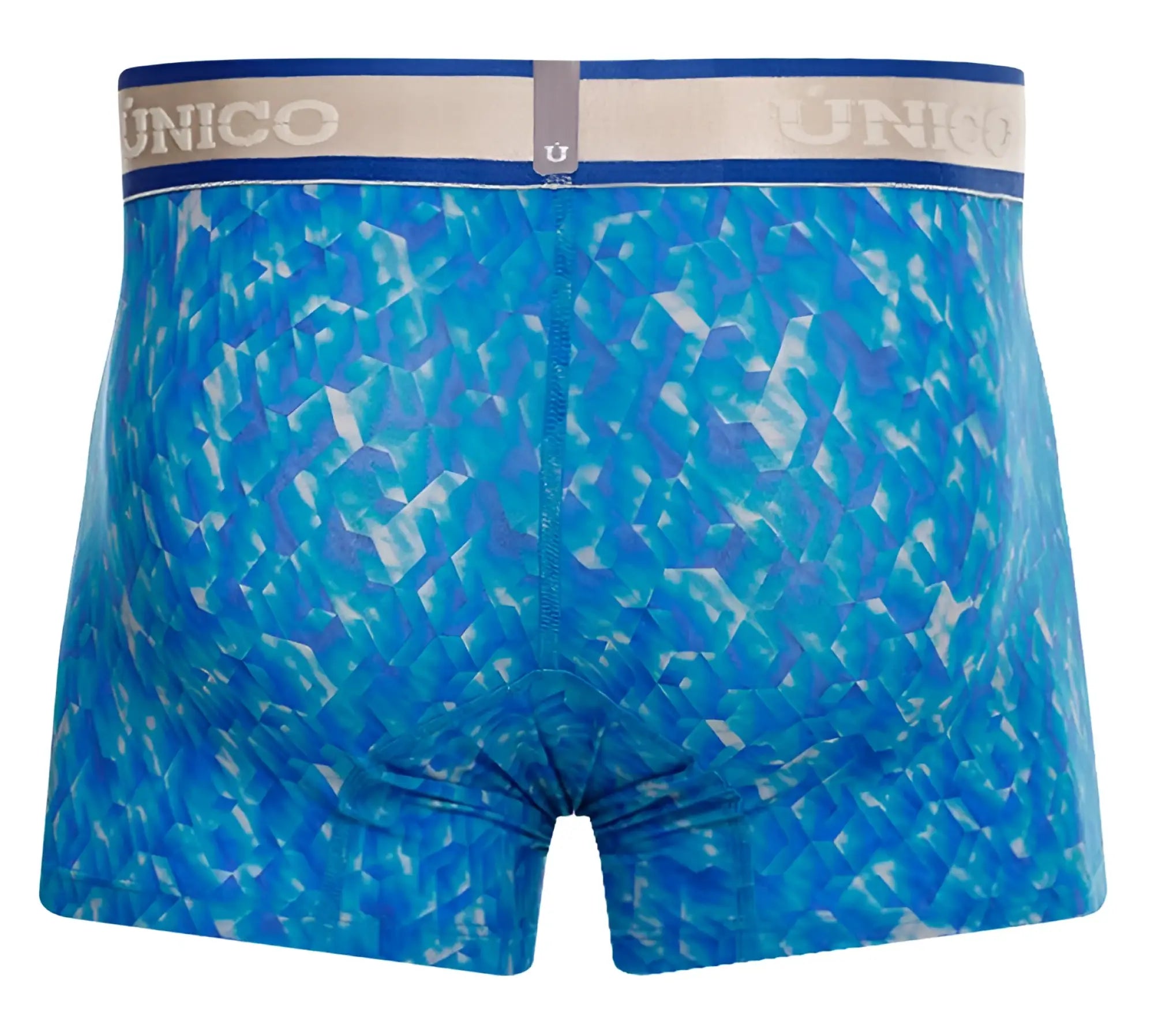 Unico 24100100106 palindromo trunks in blue boxer briefs with geometric pattern and elastic waistband