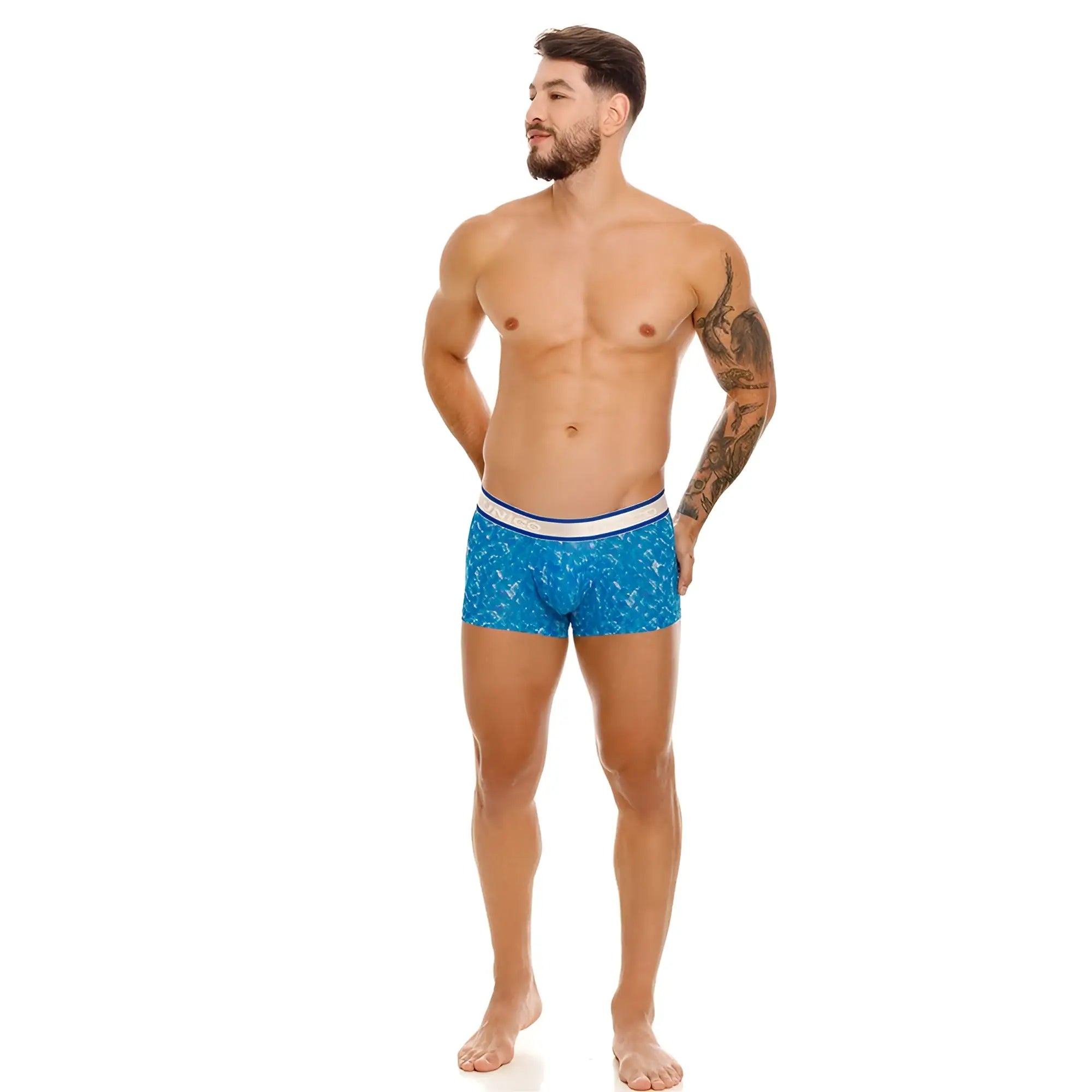 Blue patterned unico 24100100106 palindromo trunks boxer briefs with white and blue elastic waistband