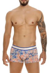 Unico 24100100109 aforo trunks in blue and pink scale pattern boxer briefs with white elastic waistband and brand name