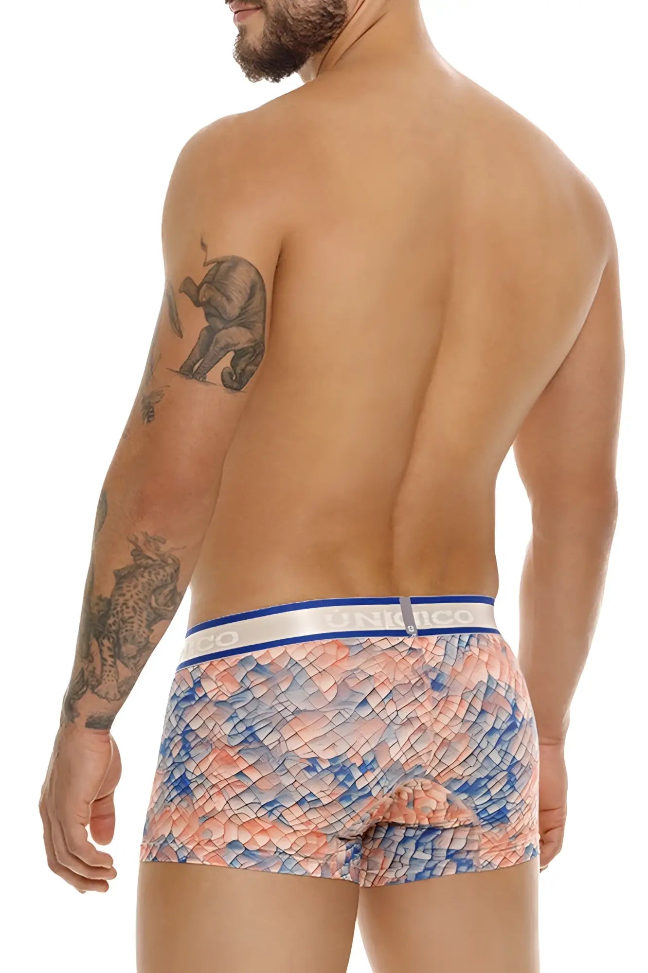 Men’s boxer briefs unico 24100100109 aforo trunks in coral pink and blue with white branded waistband multi-colored design