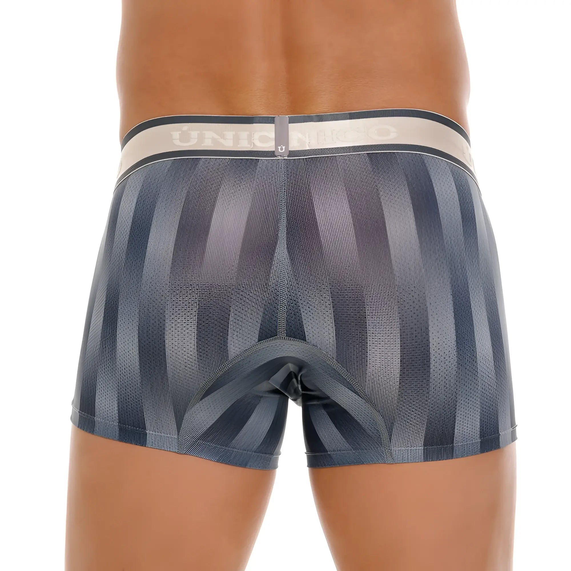 Dark gray striped union boxer briefs with light beige waistband in unico 24100100114 ejes trunks color 59-gray