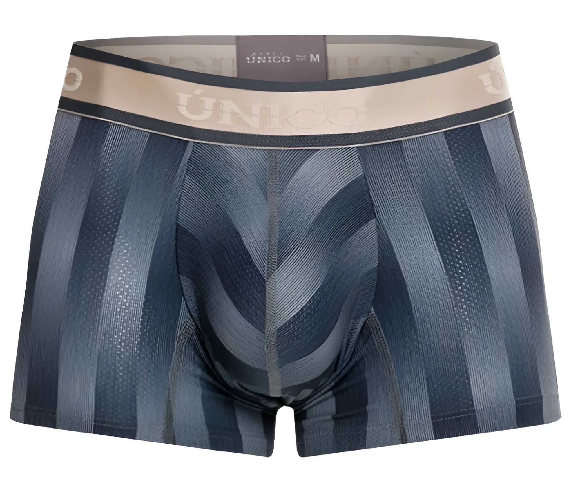 Men’s unico 24100100114 ejes trunks blue striped briefs with textured pattern and unico logo waistband gray