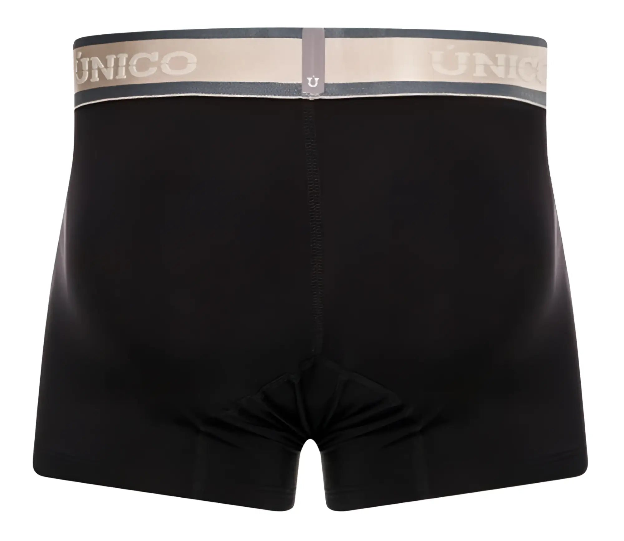 Black unico 24100100126 tamiz trunks boxer briefs with gray beige elastic waistband and white brand name lettering