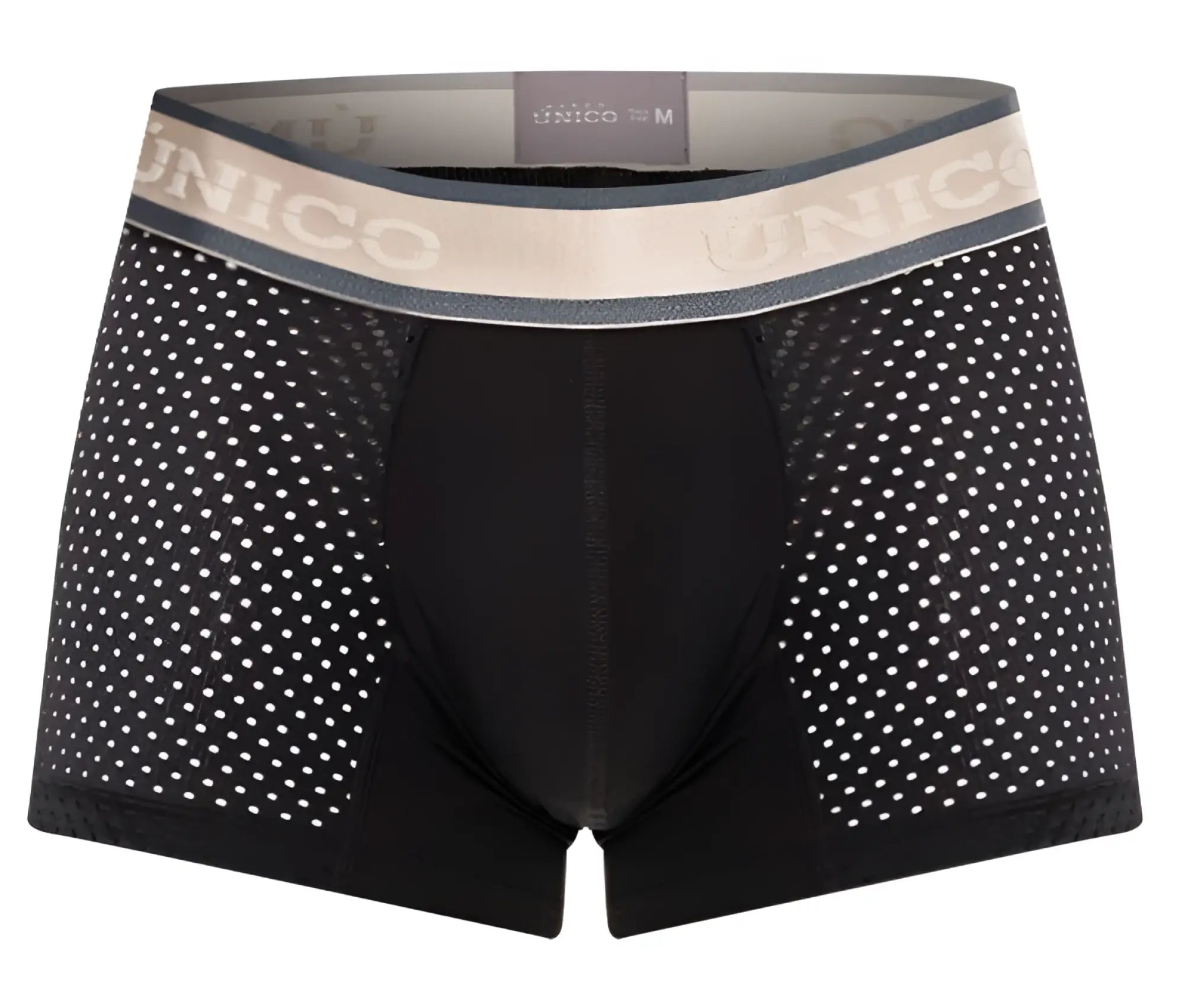 Black unico 24100100126 tamiz trunks boxer briefs with perforated mesh design and beige elastic waistband