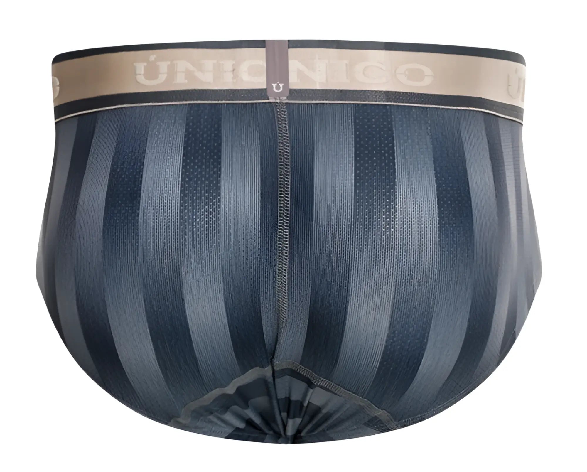 Dark blue striped union nico men’s briefs with beige waistband featuring brand name unico 24100101114 ejes briefs color 59-gray