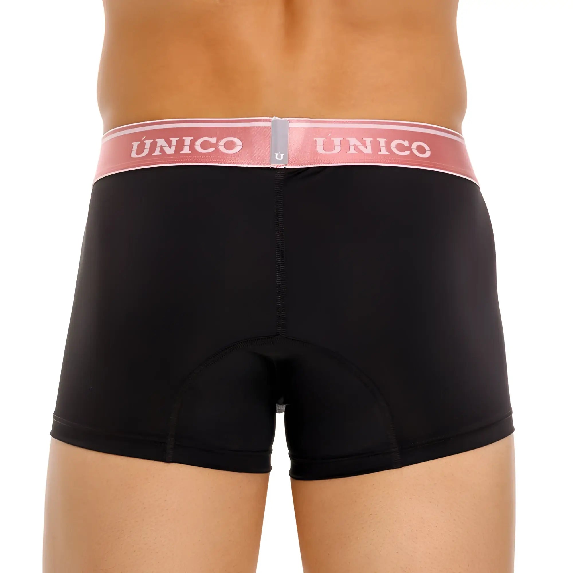 Black unico boxer briefs oro rosa trunks color 99 black with pink waistband and white brand name lettering