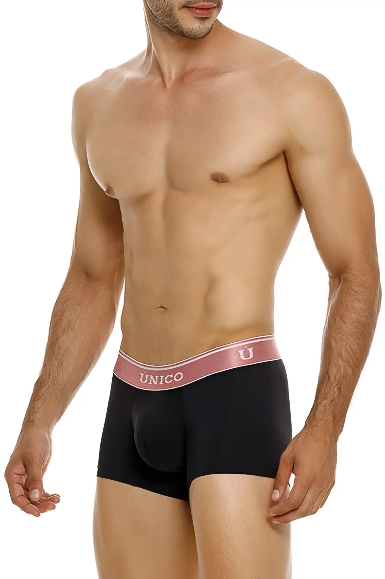 Black unico boxer briefs with a pink waistband branded oro rosa trunks color 99-black for comfortable support