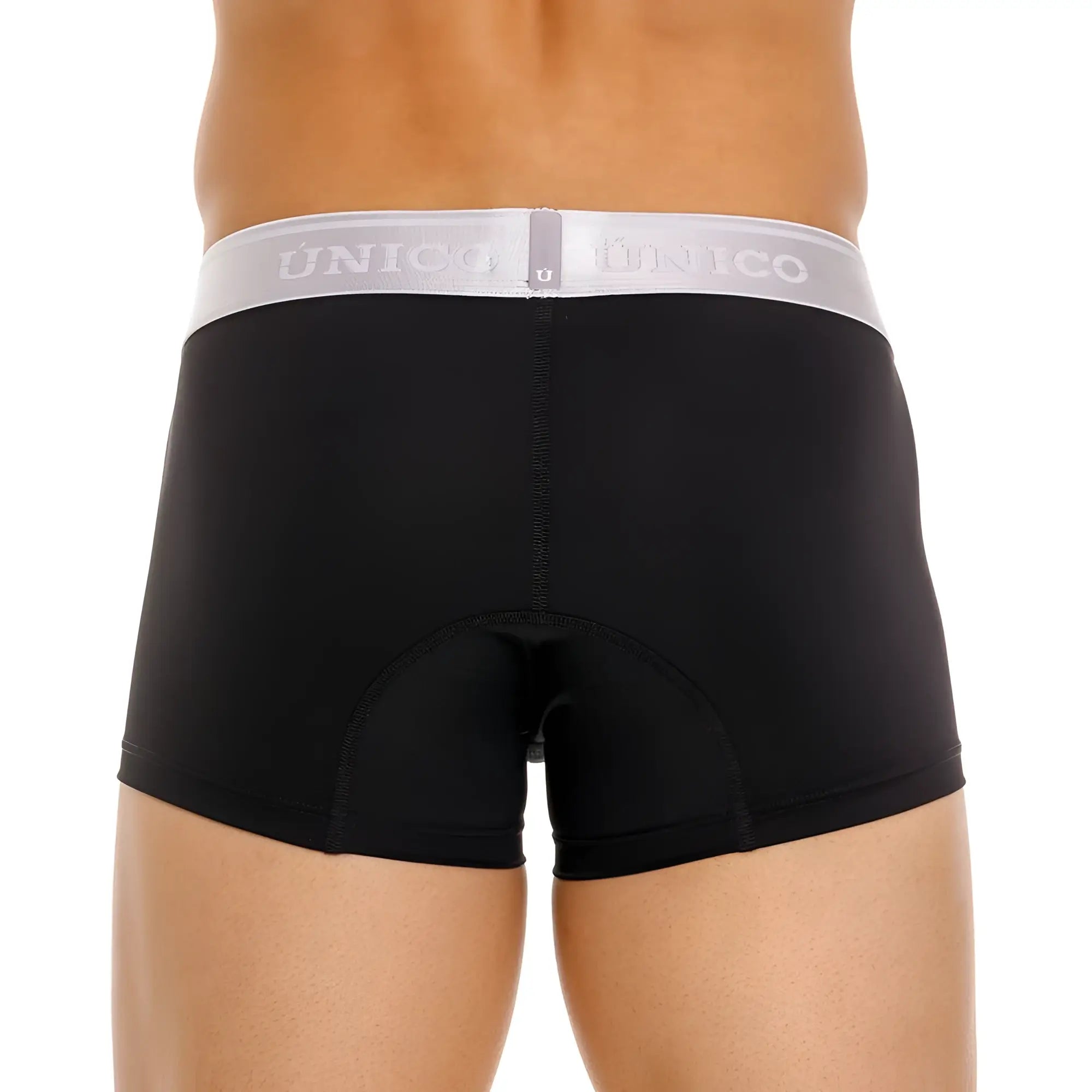 Black unico boxer briefs with a white elastic waistband featuring gray unico branding in color 99-black argento trunks
