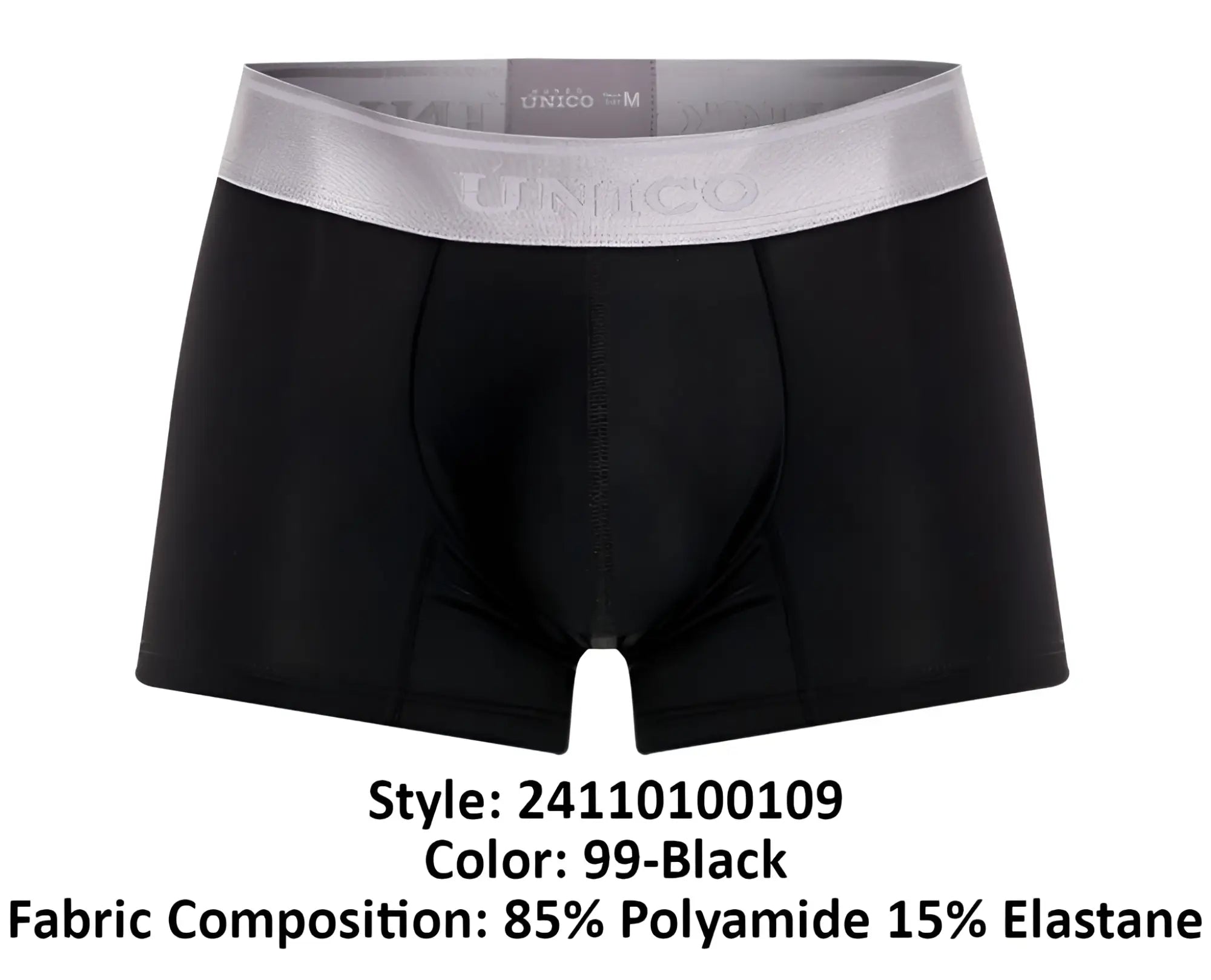 Black unico 24110100109 argento men’s boxer briefs with silver waistband for comfortable everyday wear