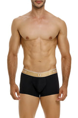 Black unico 24110100110 lingote trunks with gold waistband featuring unico brand logo in black briefs design
