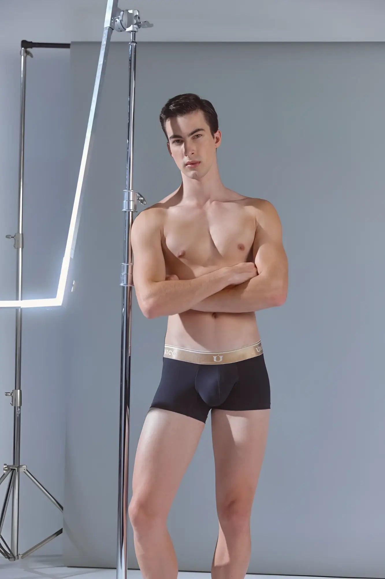Unico 24110100110 Lingote trunks black briefs with gold waistband and brand logo for stylish comfort