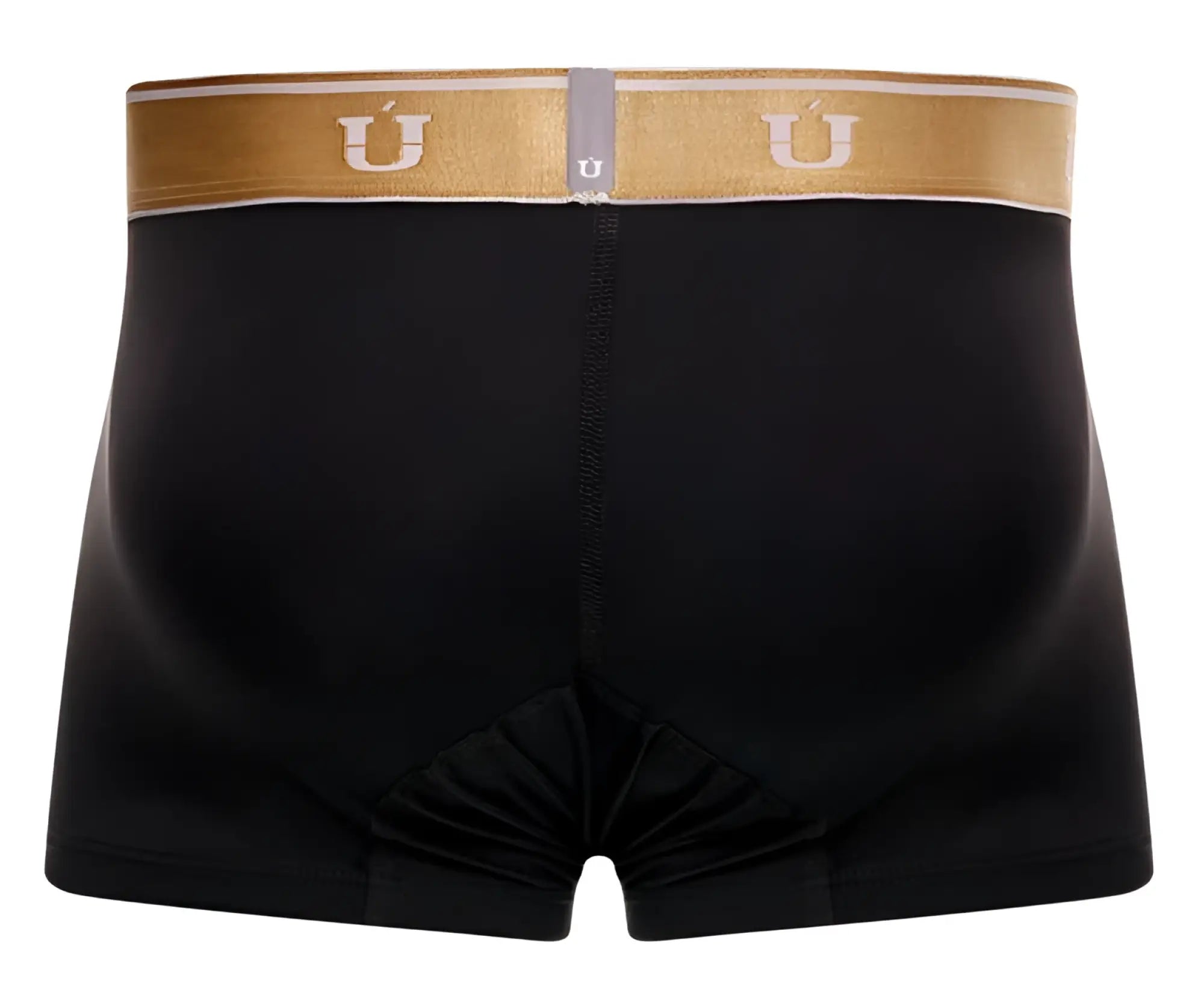 Black Unico Lingote trunks with gold waistband featuring white ú logo in front in color 99-Black