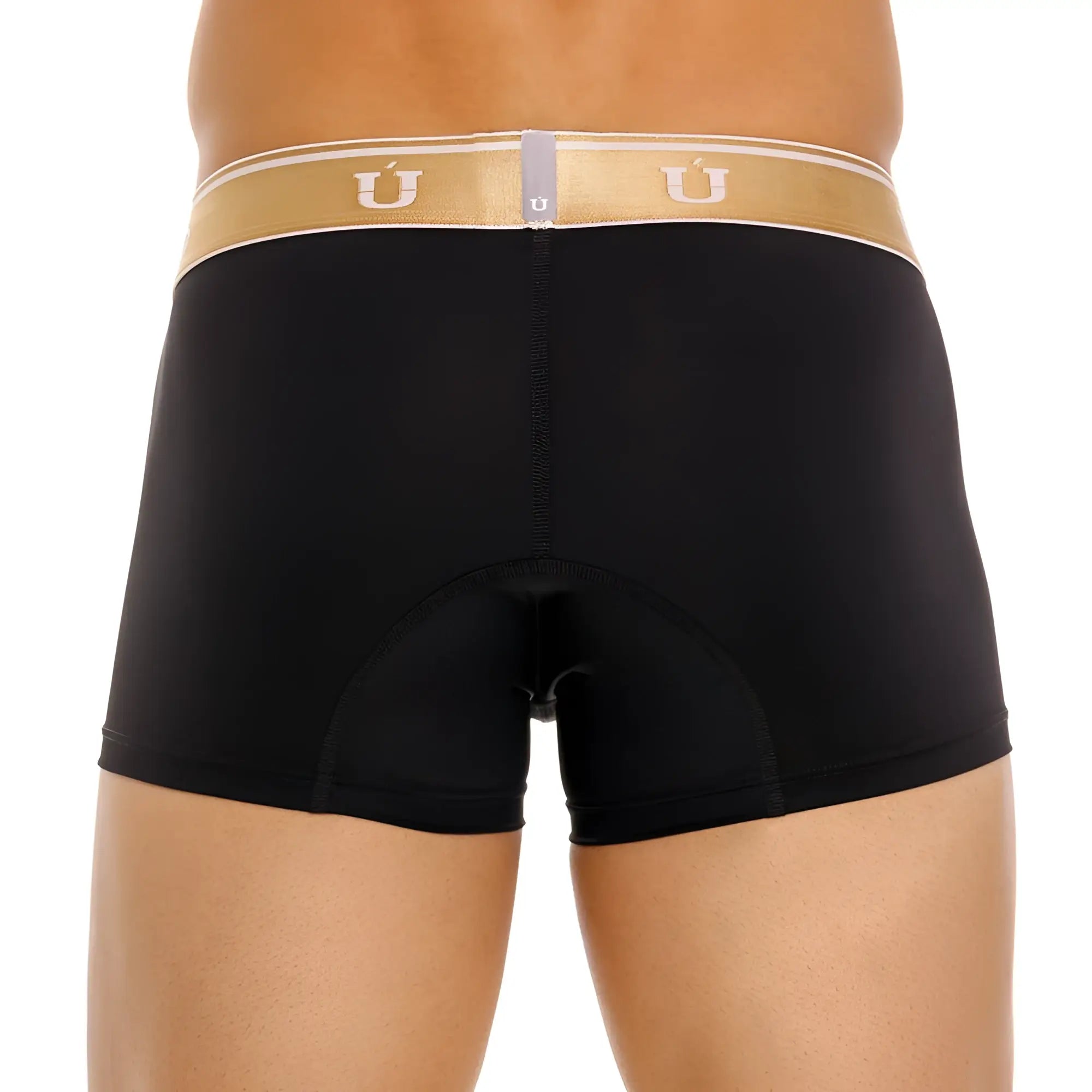 Black unico 24110100110 lingote trunks with gold and white waistband featuring u logo in briefs style