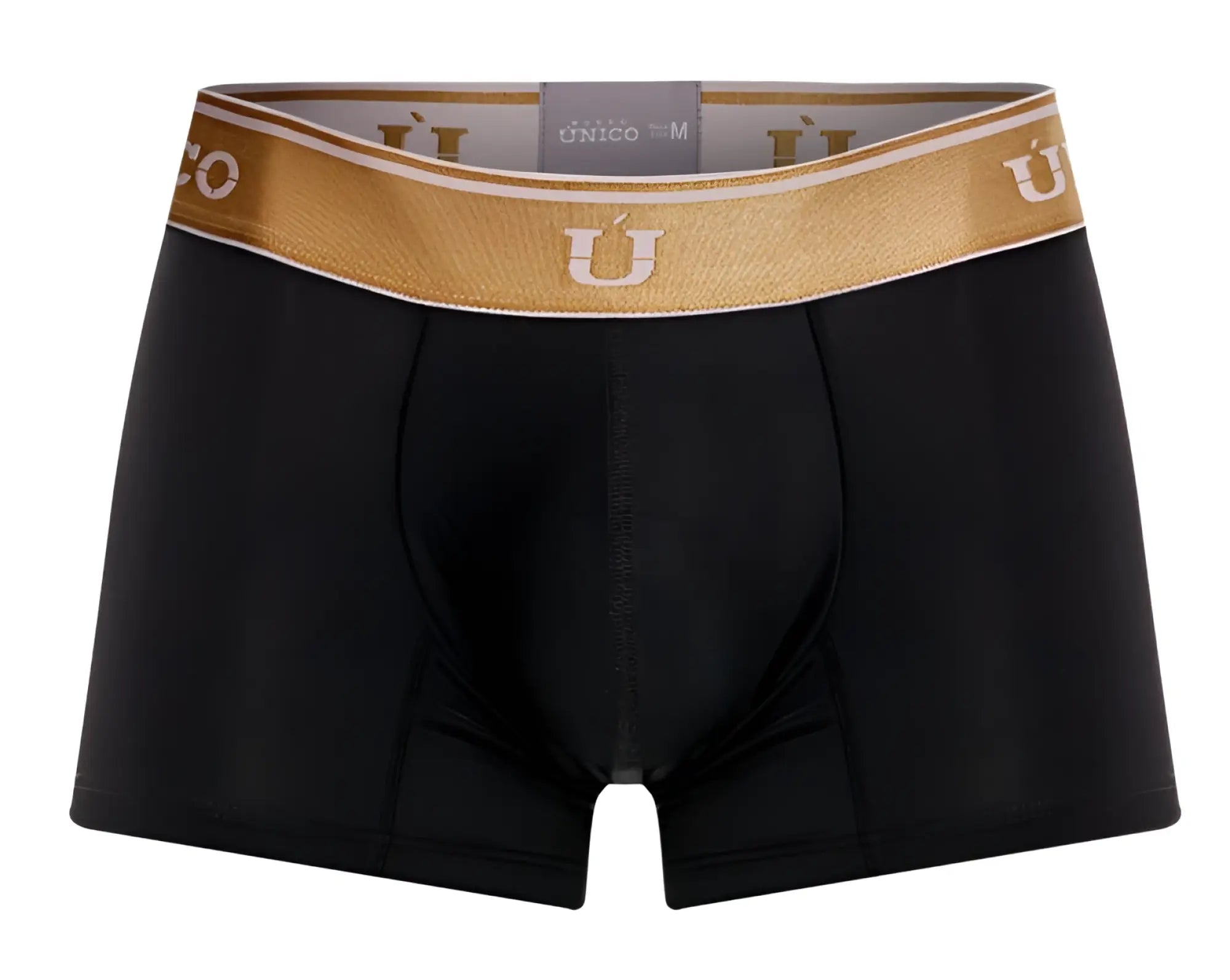 Black unico 24110100110 lingote trunks with a gold waistband featuring the brand logo in black boxer briefs