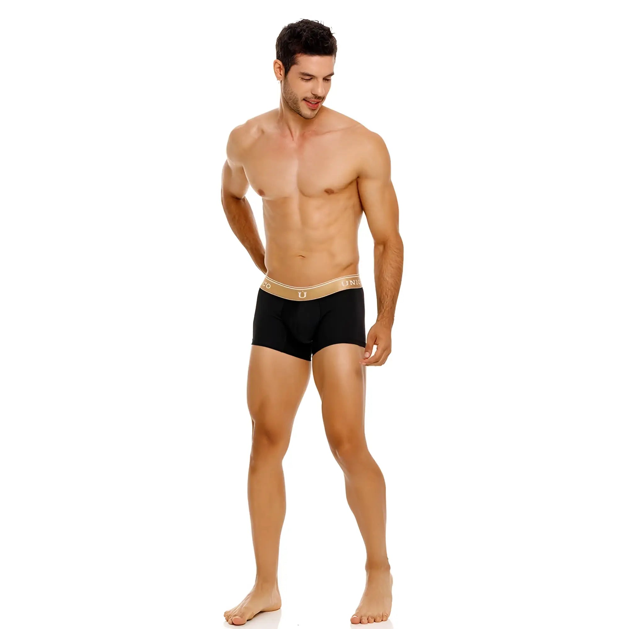 Unico 24110100110 lingote black men’s briefs with gold-colored waistband featuring brand logo