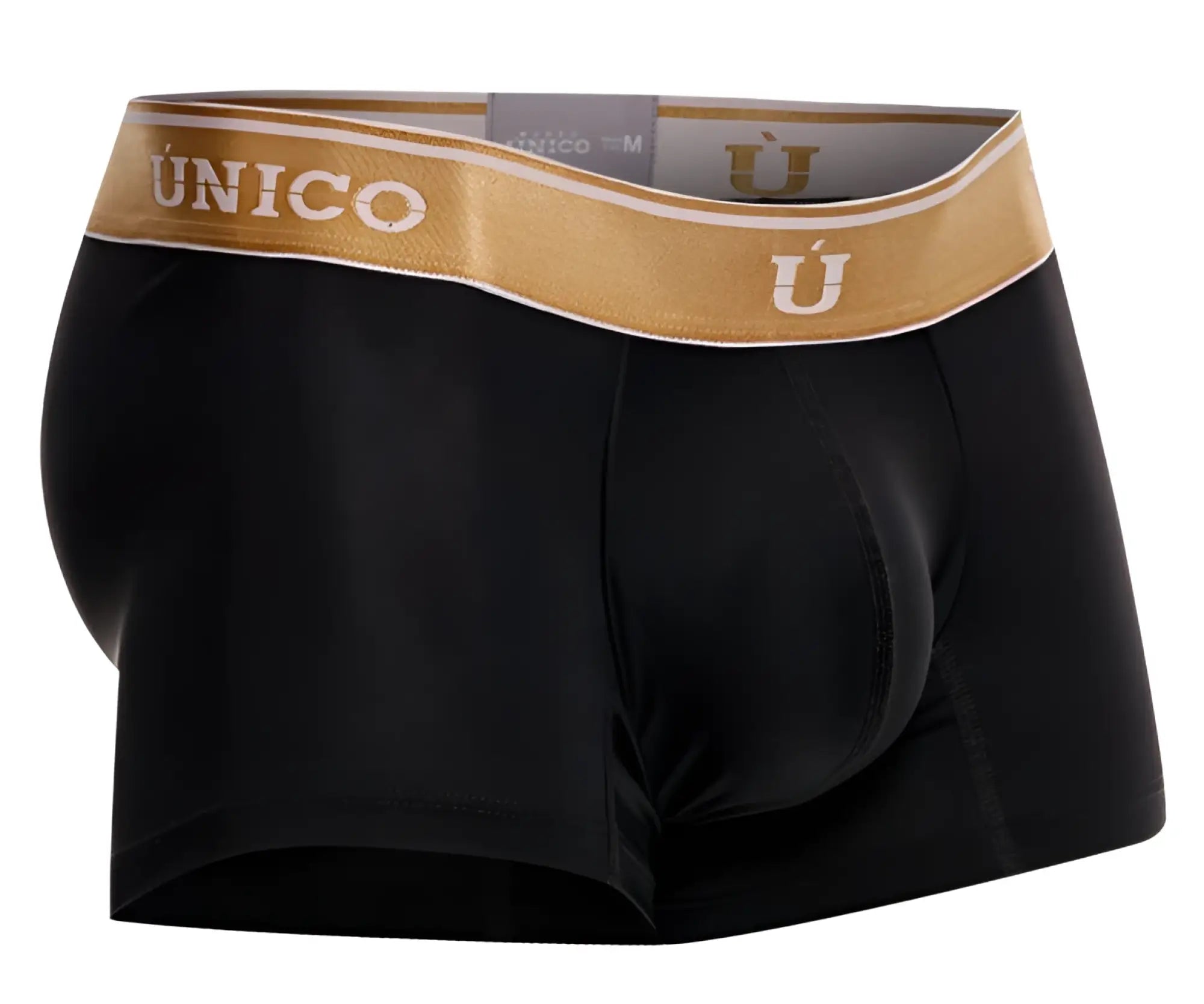 Black unico 24110100110 lingote trunks briefs with gold waistband featuring brand name and logo in black color