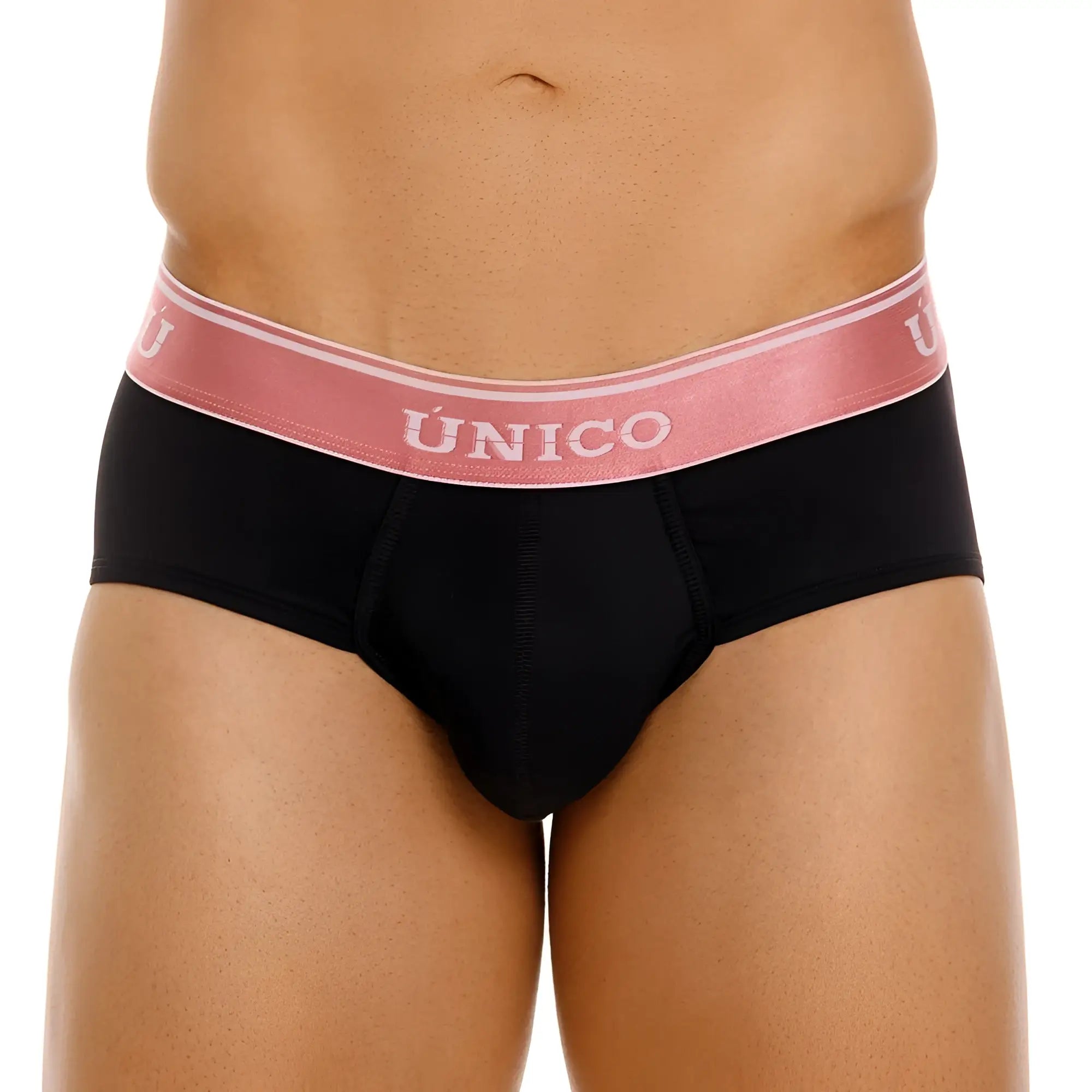 Black unico 24110101108 oro rosa briefs with pink elastic waistband and white unico brand lettering