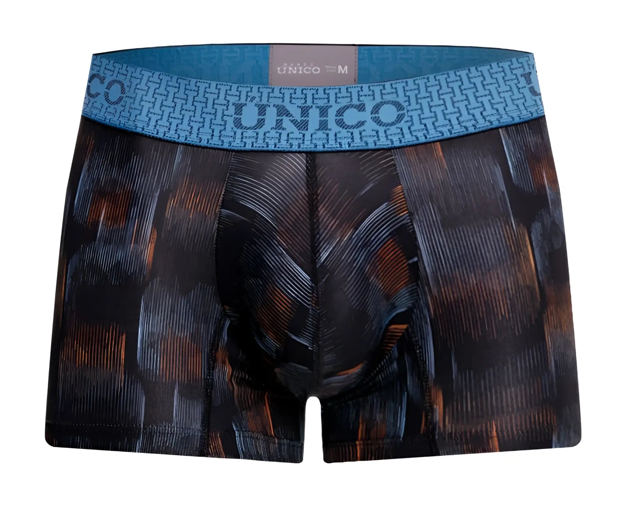 Unico epitome trunks 25020100102 men’s boxer briefs with blue and black textured abstract pattern in color 99-black