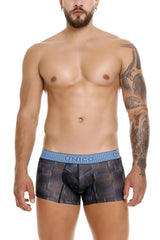Black and blue patterned men’s boxer briefs with textured geometric design epitome trunks color 99 black