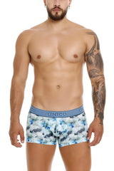Blue and white floral patterned men’s briefs with branded elastic waistband uniko 25020100104 abalon trunks color 43-blue