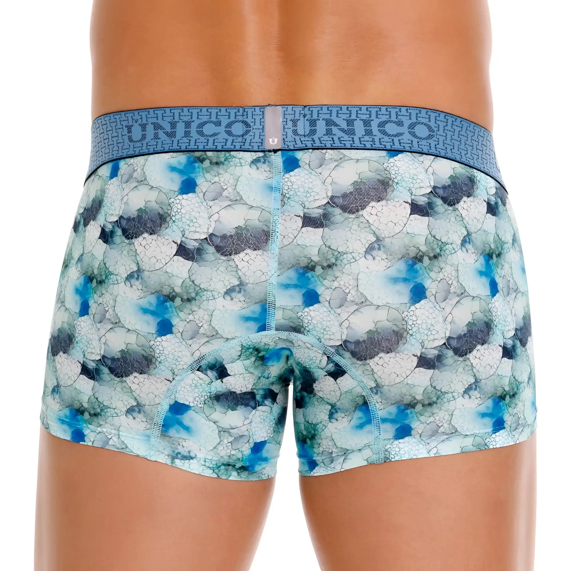 Unico 25020100104 abalon trunks blue men’s boxer briefs with white patterned textured abstract bubble design