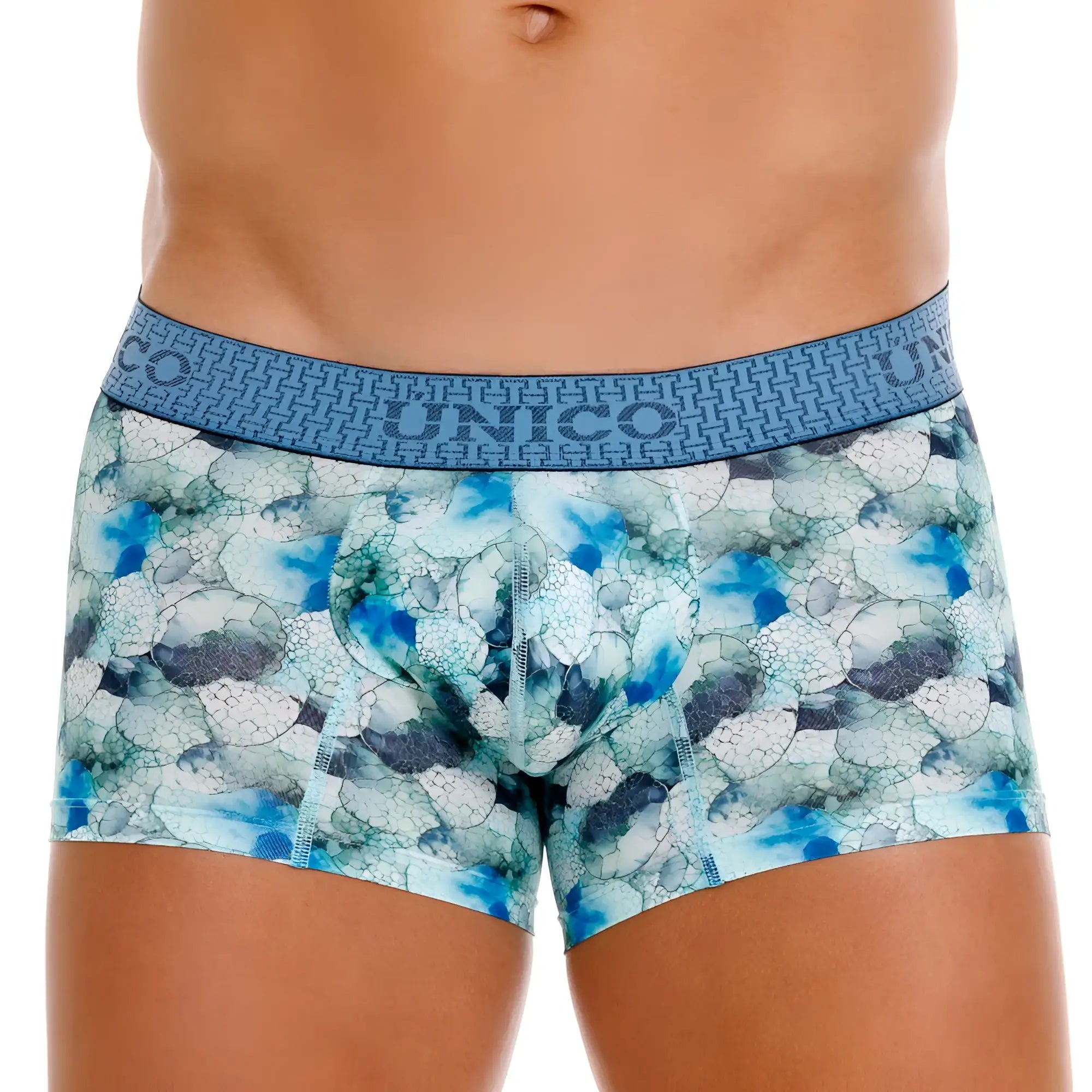 Unico 25020100104 abalon trunks blue mens briefs with white textured cracked stone abstract pattern