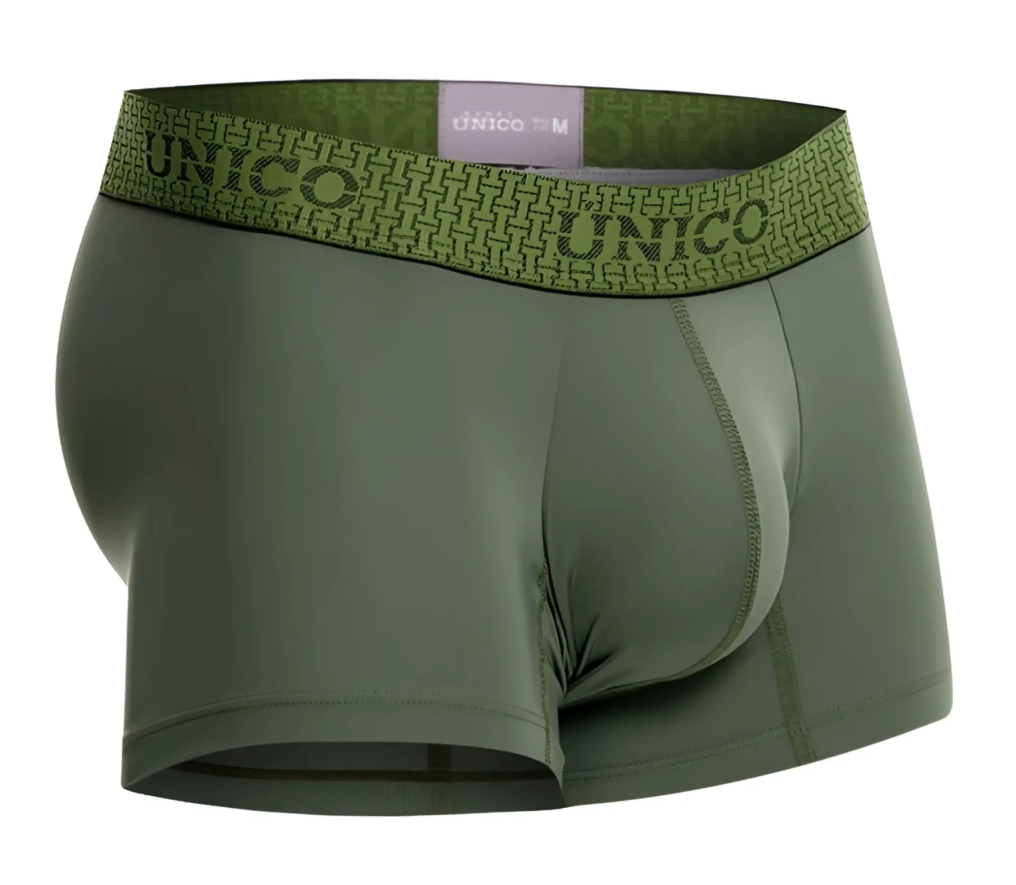 Olive green unico 25020100105 glauco trunks men’s boxer briefs with patterned waistband and geometric brand design