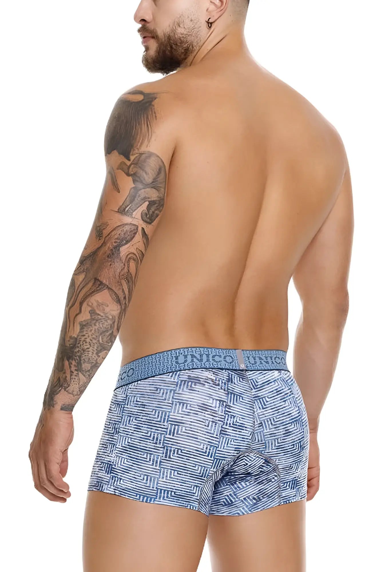 Blue unico 25020100111 ostion trunks boxer briefs with geometric pattern and elastic waistband with brand name