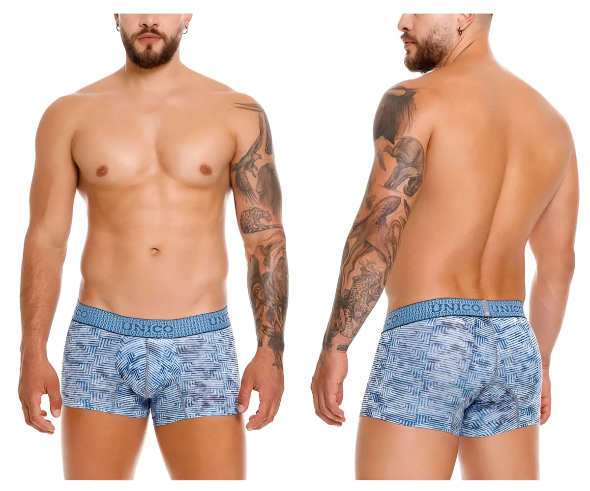Blue patterned unico 25020100111 ostion trunks with textured waistband in color 46-blue for men