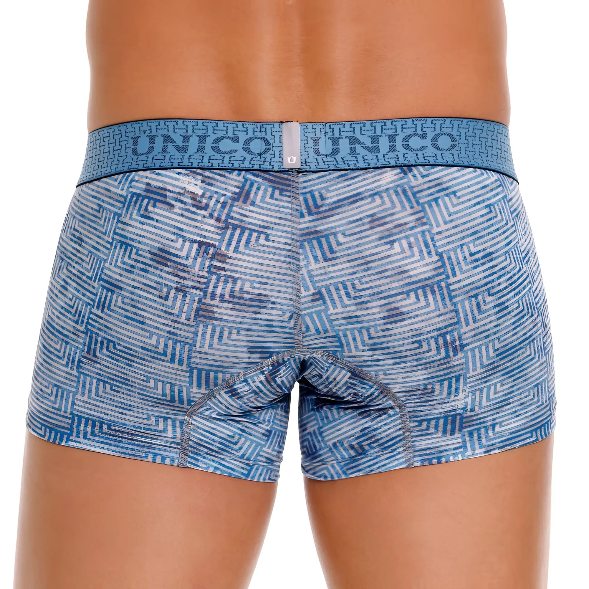Unico 25020100111 ostion trunks color 46-blue blue and white geometric patterned men’s boxer briefs with matching waistband