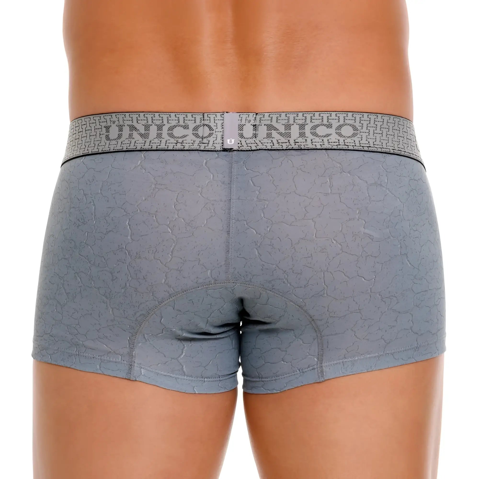 Gray unico boxer briefs with cracked texture pattern and branded waistband from unico 25020100116 baldio trunks